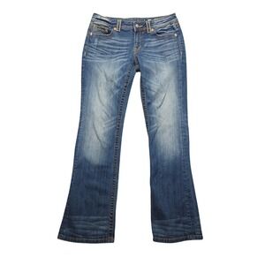 Miss Me Jeans Womens 30 Blue Med Wash Low Rise Bootcut Stretch Rhinestone Denim